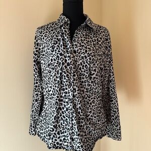 **LANE BRYANT* Plus Gray x Black Cheetah Print Long Sleeve Button Down Size 14